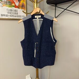 🌸 4/$20NWT Men's Barque New York Navy Blue Tweed Wool Blend Speckled Vest Sz XL